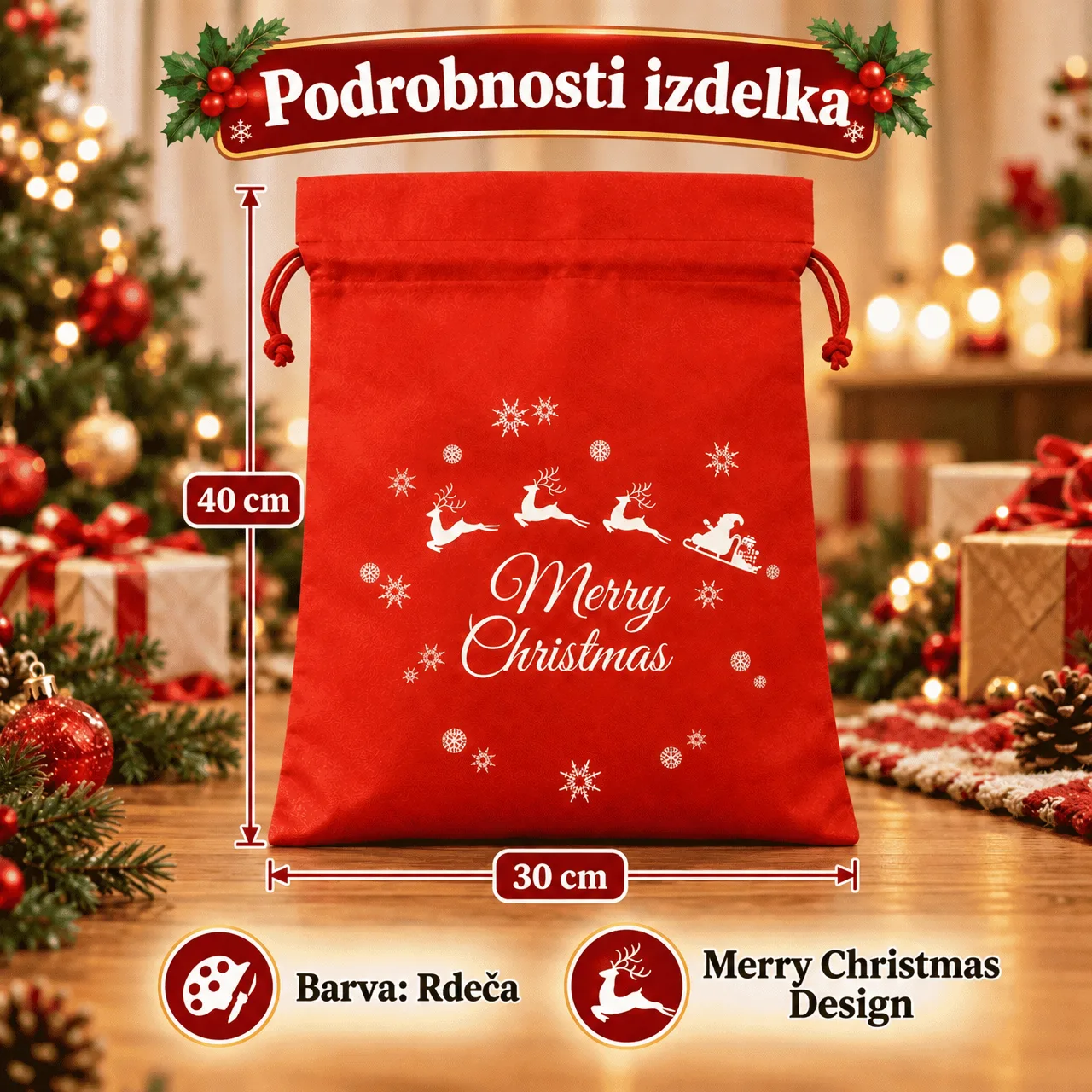 Vianočné látkové vrecká, 3× vrecko - Image 3