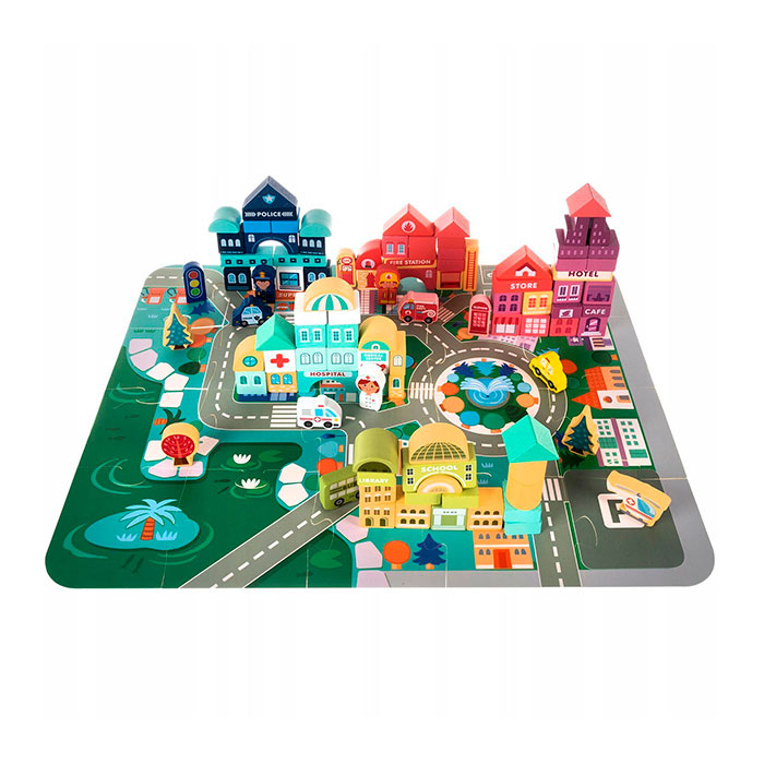 BlockCity, sada blokov rôznych tvarov s praktickou krabicou a hracou podložkou - Image 1