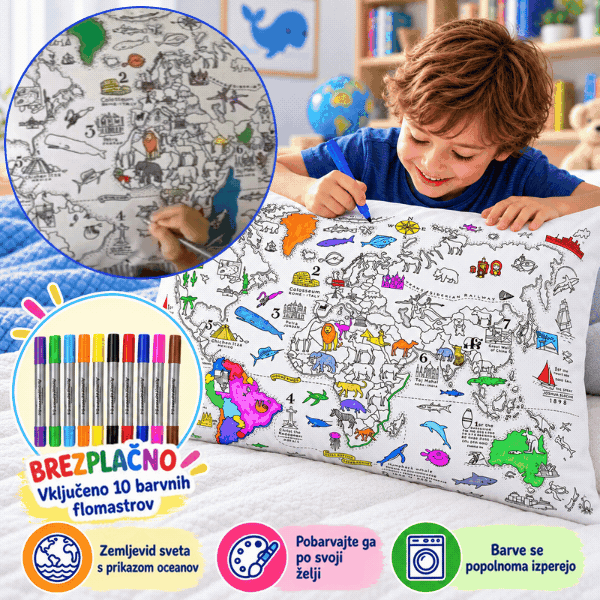 Vyfarbi si vankúš – mapa sveta, ColoringPillow - Image 1