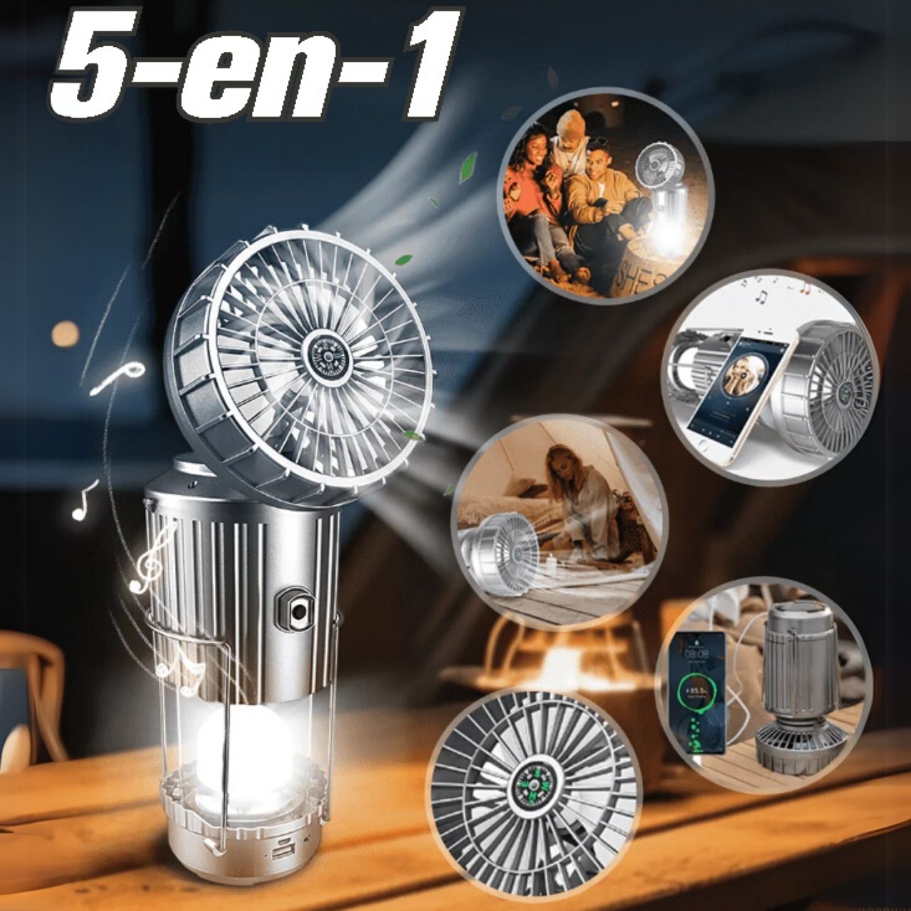 Fan, multifunkčný 5 v 1 solárny LED svetlo s ventilátorom - Image 1
