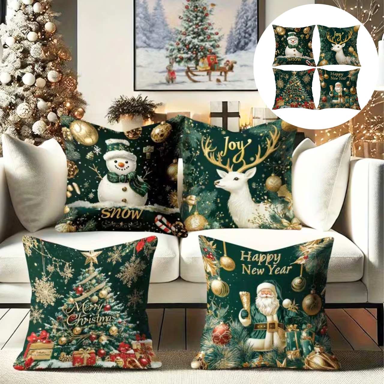 Vianočné obliečky na vankúše (4 kusy), GreenXmass - Image 2