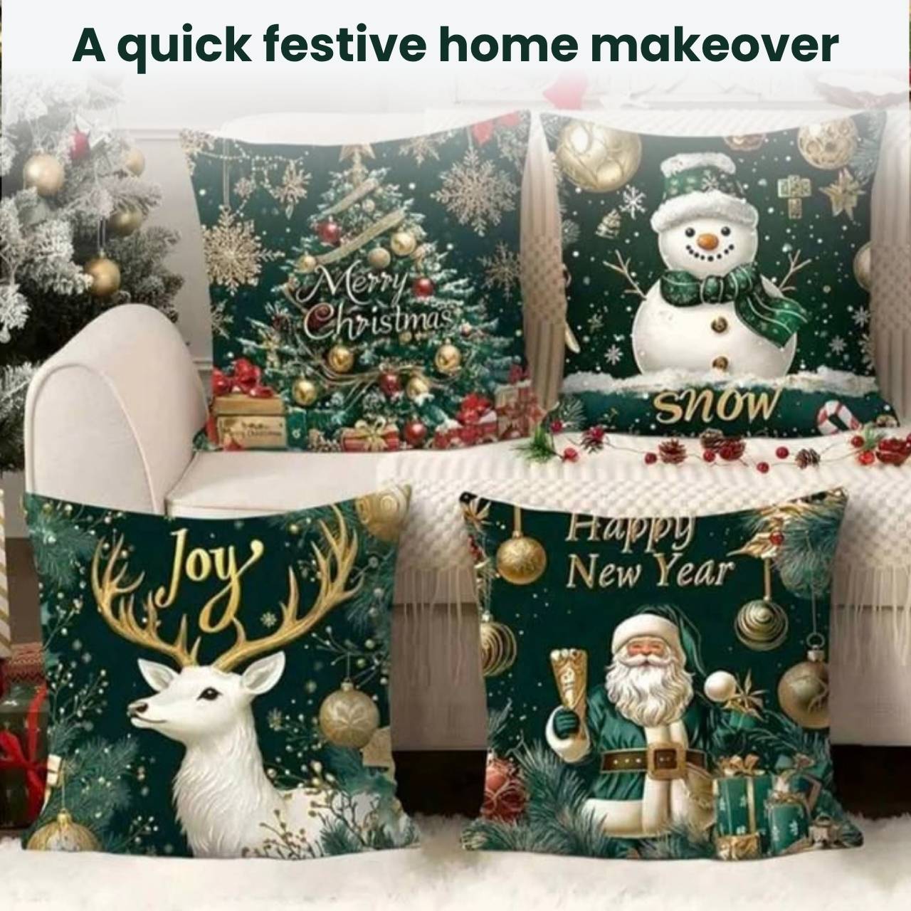 Vianočné obliečky na vankúše (4 kusy), GreenXmass - Image 5