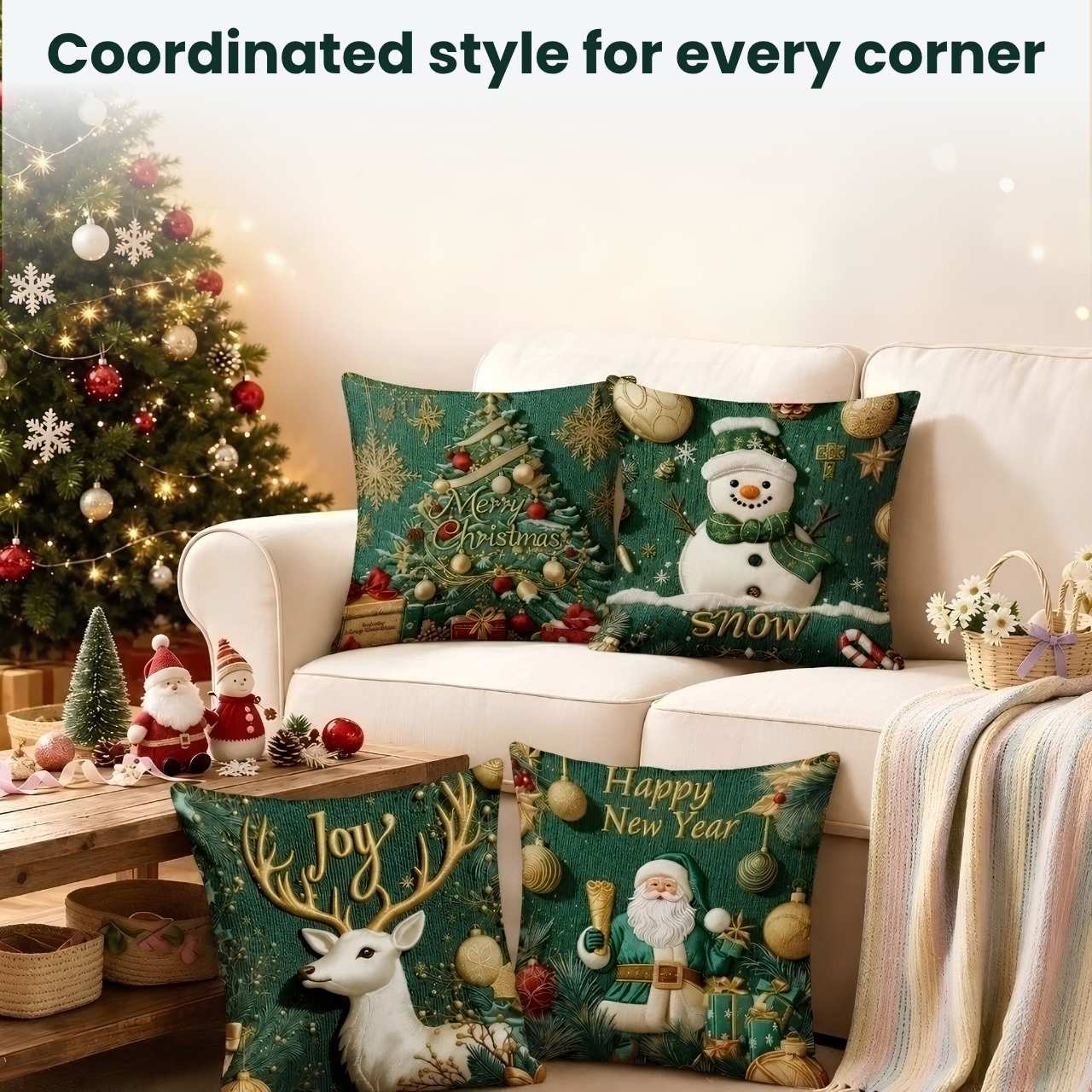 Vianočné obliečky na vankúše (4 kusy), GreenXmass - Image 7