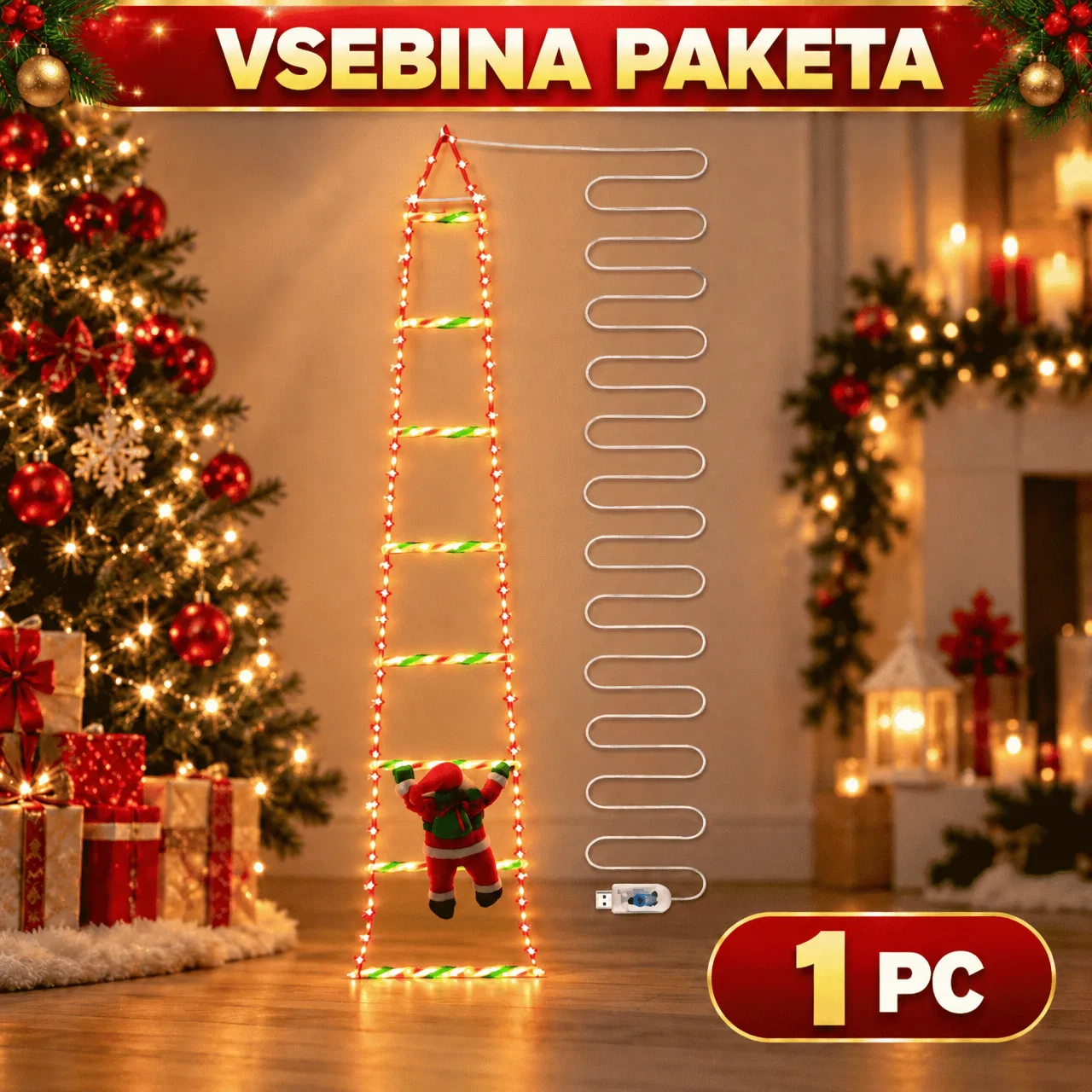 LED vianočný rebrík s Mikulášom, rebrík - Image 2