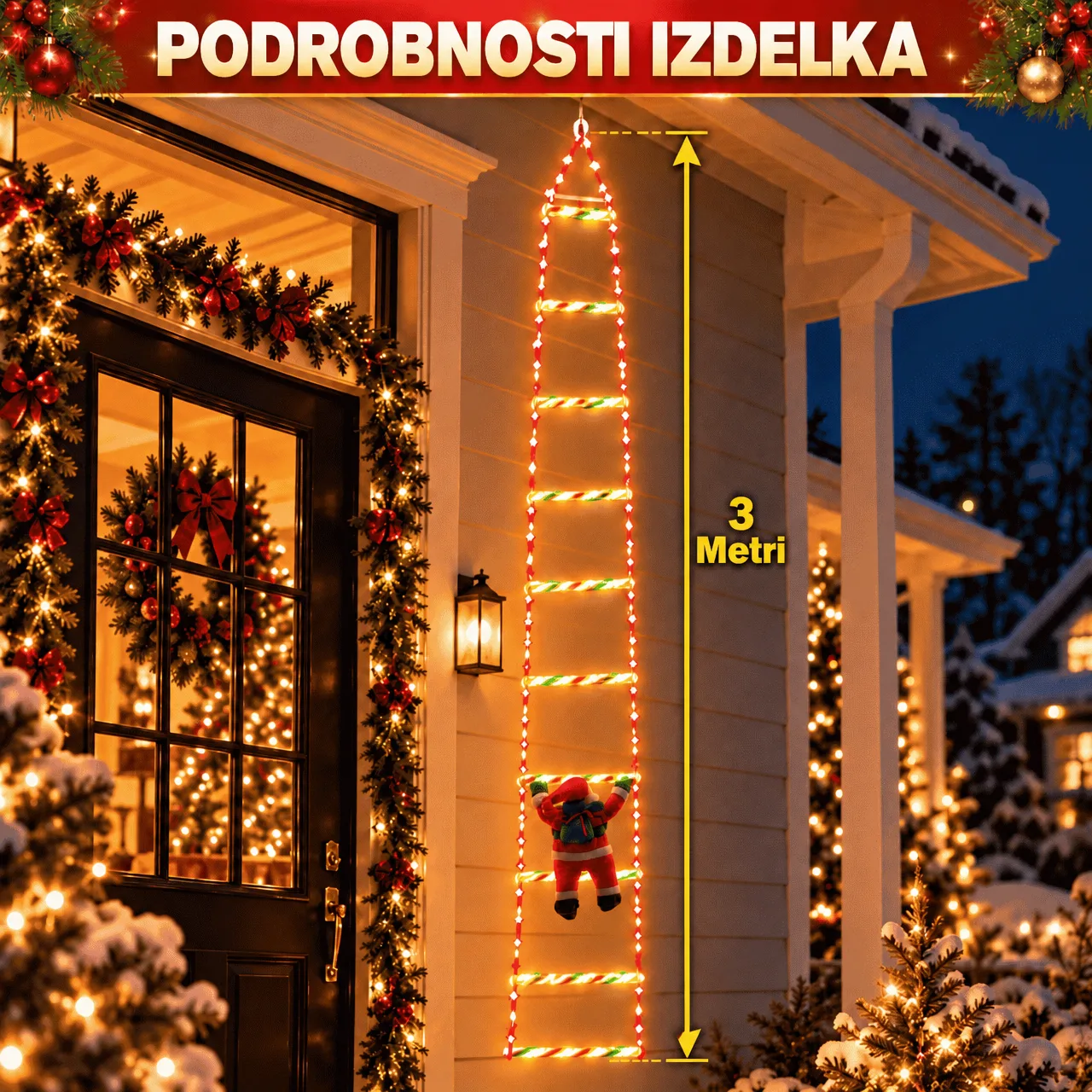 LED vianočný rebrík s Mikulášom, rebrík - Image 3