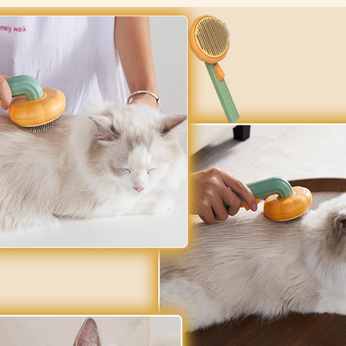 PumpkinComb, kefa pre domáce zvieratá s tlačidlom pre jednoduché očistenie - Image 1