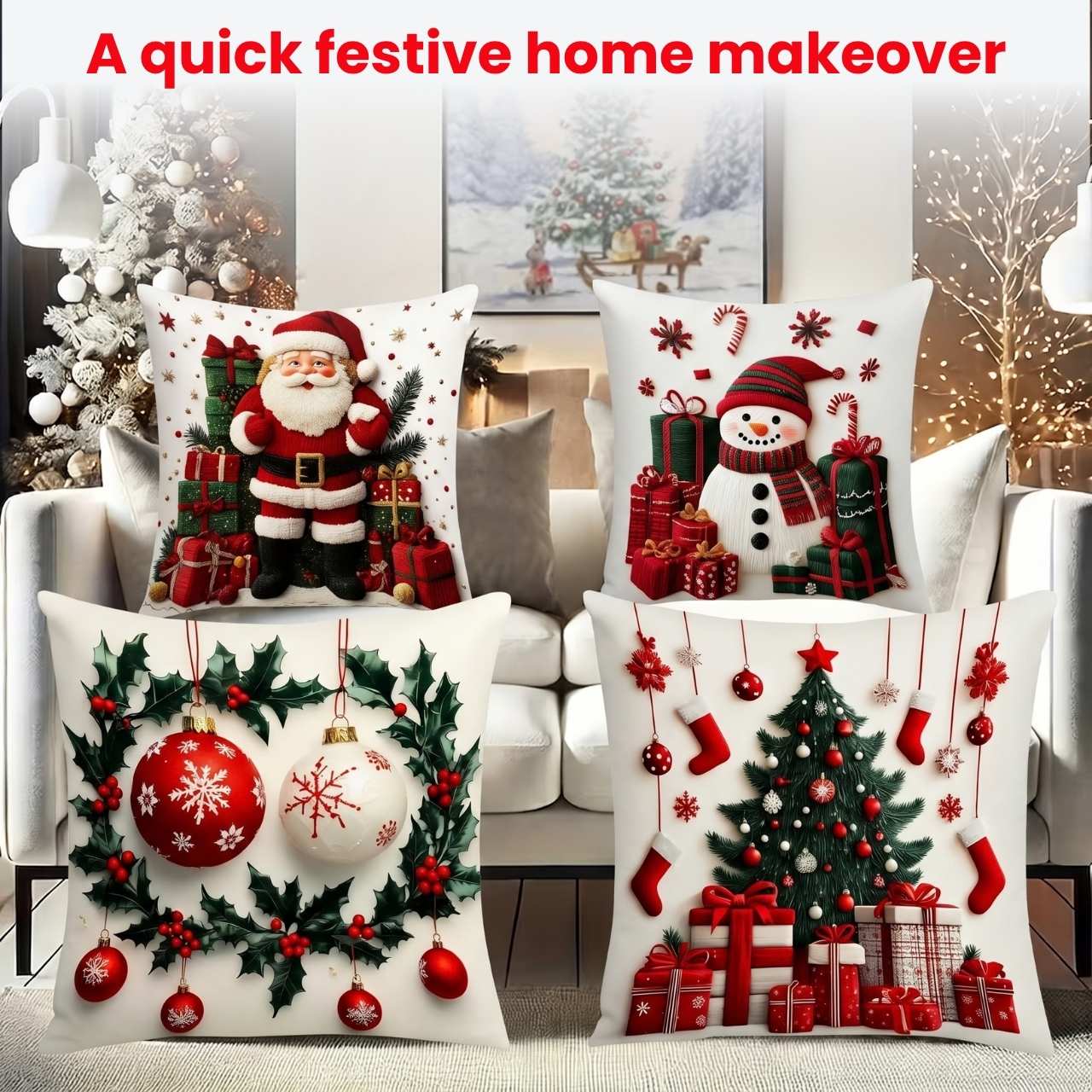 Vianočné obliečky na vankúše (4 kusy), RedXmass - Image 4