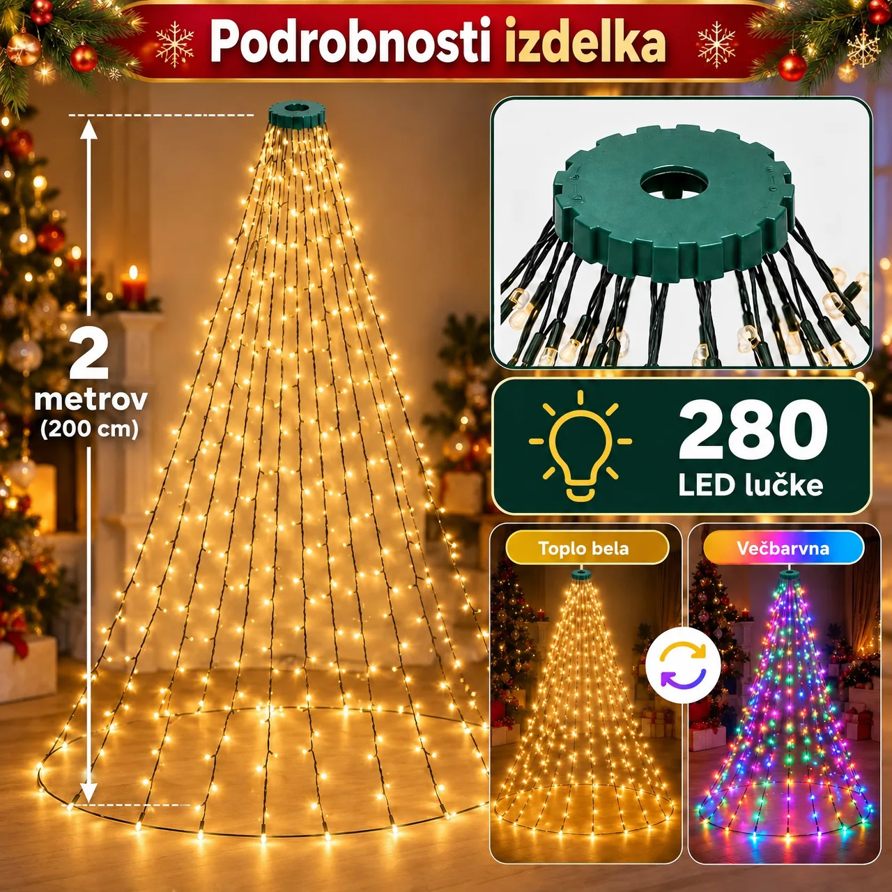 Vianočné LED osvetlenie s diaľkovým ovládaním, TreeRing - Image 7