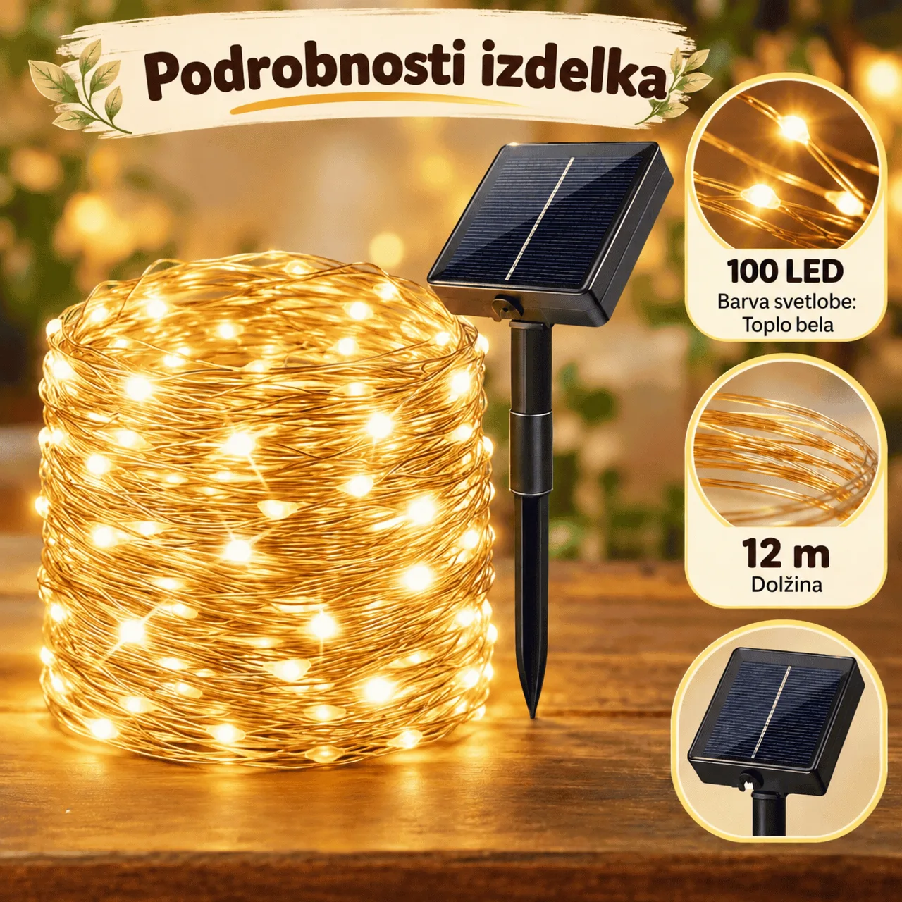 Solárna LED svetelná reťaz (12 m), YardLights - Image 2